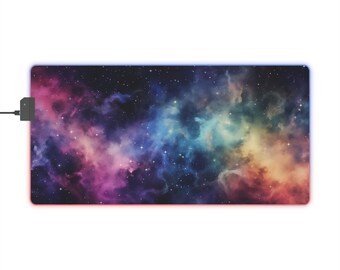 Galaxy LED gaming mousepad, desk decor,  colorful desk mat, mousepad, large game mat, extended desk mat