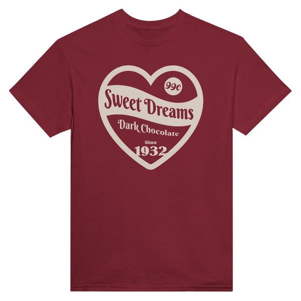 Unisex Heavyweight Retro Inspired Romantic Heart T-Shirt 1950s Inspired Chocolate Bar Tshirt Womens Sweet Dreams Cute Tee Red Love Heart Top