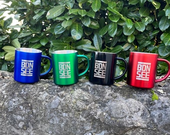 Stainless steel mug engraved with desired motif