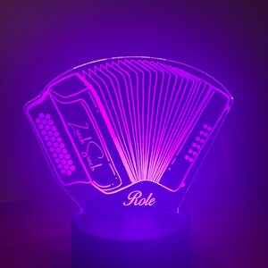 May include: A purple LED night light shaped like an accordion with the text "Zisch!" and "Role" on it.