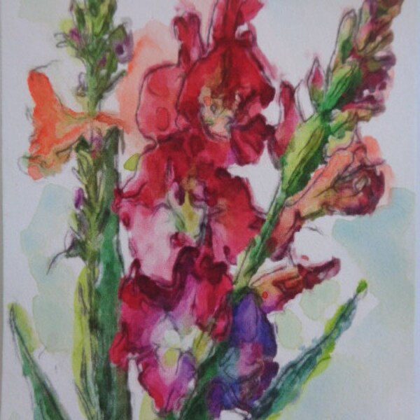 ACEO Sketch GLADIOLA FLOWERS  Art