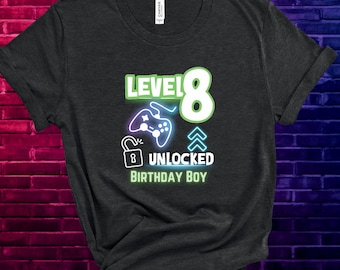 Birthday Gamer Party Shirt, Video game birthday party, Birthday shirts for gamers, Level unlocked, Kids Birthday party shirts,