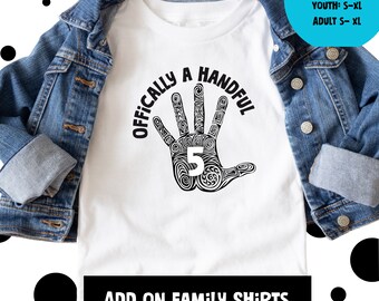 Officially A Handful,  5th Birthday Shirts, 5th Birthday Party Ideas. 5th Birthday Party Theme, Kids Birthday Party Shirts, 5th Birthday.