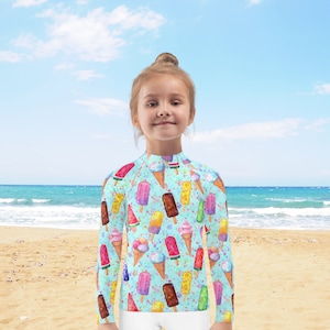 Kids Rash Guard, amazing quality! Kids swim top, ice cream swim shirt. kids sun shirts