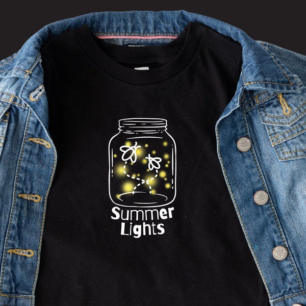 Summer Lights Shirt, Kinder-Shirts, Kinder-Sommer-Shirts, Käfer-Shirts für Kinder, Glühwürmchen, Leuchtkäfer-Hemden.