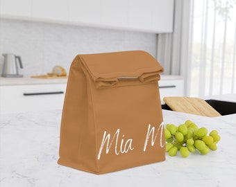 Personalized Kids Brown Polyester Lunch Bag, Lunch boxes, Brown paper bag style Lunch Bag with name.