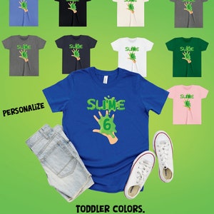 Kids slime birthday, KIds birthday shirts, Slime shirts, Toddler Short Sleeve Tee (youth available  on shop) Slime Birthday party!