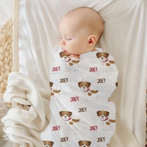 Cobertor de bebê personalizado, estampa de cachorrinho, decoração de berçário supermacia e presente de chá de bebê, cobertor vermelho para bebê menino. Personalizado