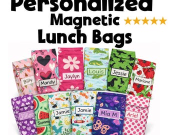 Bolsa de almuerzo personalizada para niños, bolsa de almuerzo magnética enrollable, bolsa de almuerzo escolar con aislamiento, bolsa reutilizable para refrigerio colgante para refrigerador