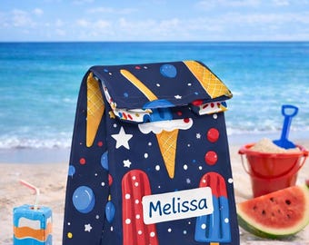 Bolsa de almuerzo para niños con paletas rojas, blancas y azules, bolsa de almuerzo con cierre magnético, bolsa de almuerzo escolar con aislamiento, bolsa reutilizable para refrigerio colgante para refrigerador
