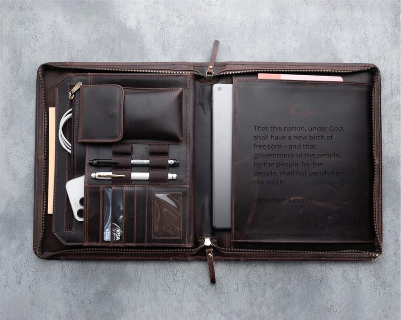 Sophisticated Leather Portfolio with Secure Zipper, Professional Gift for Executives, Custom Logo Engraving Option image 10