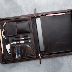 Elegante portafolios de cuero para médicos, regalo profesional de empresa con cierre de cremallera y grabado de logotipo personalizado, regalo de Navidad y jubilación.