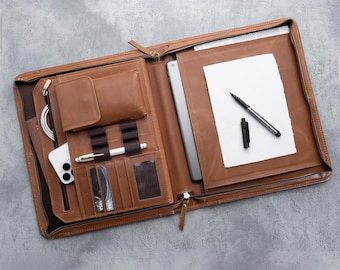 Engraved Leather Zipper Portfolio, Perfect Gift for Teachers, Graduation and New Job Present, Christmas Gift