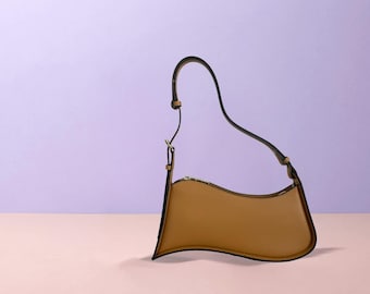 Handbag in Genuine Leather Mustard Color  - Vera Pelle - Made In Italy