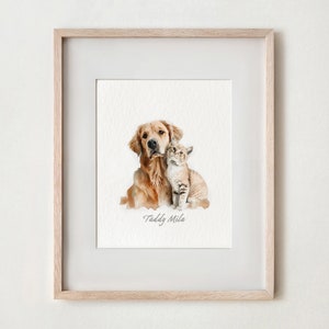 Mini ritratto personalizzato di animali domestici ad acquerello, memoriale per animali domestici, regalo per la perdita di un animale domestico, regalo per gli amanti dei cani, dipinto di gatti, piccoli dipinti, pittura in miniatura