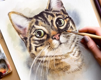 100% Hand-Painted Watercolor Portraits,  Pet Portrait Painting From Photo, Custom Cat Portrait, Custom Pet Memorial Art, Pet Loss Gift