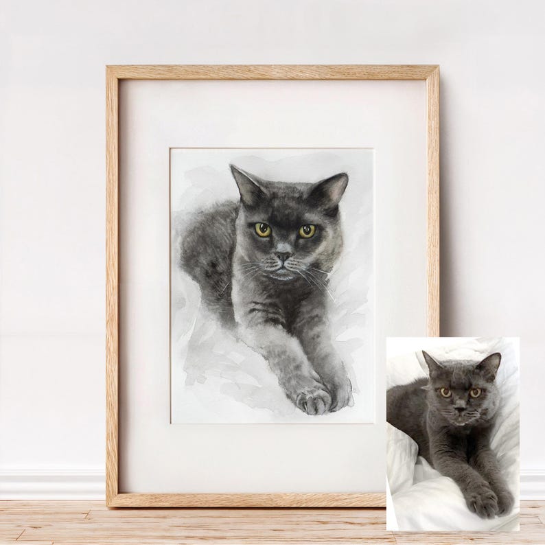 Custom pet portrait from photo, Original hand painted Watercolor, Gift for a pet owner, Dog Cat commission painting image 10