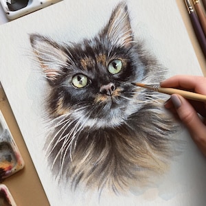 Retrato de gato a partir de una foto. Retrato de gato pintado a mano. Retrato de gato personalizado. Pintura de gato en acuarela personalizada.