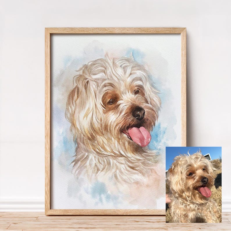 Hand-painted portrait of a pet, Watercolor portrait from photo, Personalized gift dog painting image 7