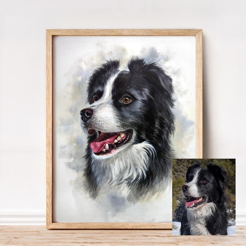 Dog Portrait Custom Painting from Photo, 100% Handmade Watercolor Cat Portrait, Valentines day gift image 9