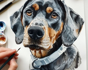 Tierporträtmalerei. Handgemaltes Porträt eines Haustieres. Individuelles Hundeportrait. Personalisiertes Aquarell-Hundegemälde. Haustier-Aquarell von einem Foto