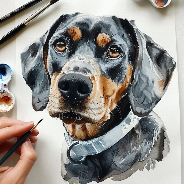 Tierporträtmalerei. Handgemaltes Porträt eines Haustieres. Individuelles Hundeportrait. Personalisiertes Aquarell-Hundegemälde. Haustier-Aquarell von einem Foto