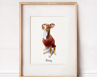 Hand-painted portrait of a pet. Pet portrait painting. Custom dog portrait. Personalized watercolor dog painting. Pet watercolor from photo.
