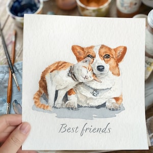 Mini retrato de mascota personalizado en acuarela a partir de una foto, pintado a mano, pintura pequeña