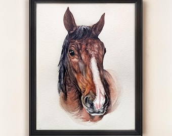Handmade Watercolor Horse Portrait: Custom Equestrian Art from Photo