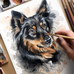 Dog Portrait Custom Painting from Photo, 100% Handmade Watercolor Cat Portrait, Valentines day gift image 6