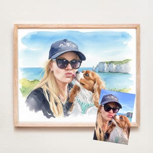 Retratos em aquarela 100% feitos à mão, retrato de casal com animal de estimação, pintura de gato, retratos personalizados de cachorros, arte em memória de animais de estimação, presente de aniversário para ele.