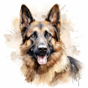 Retrato de mascota pintado, retrato de acuarela personalizado de pastor alemán, pintura de mascota hecha a mano, regalo único para dueños de pastores.