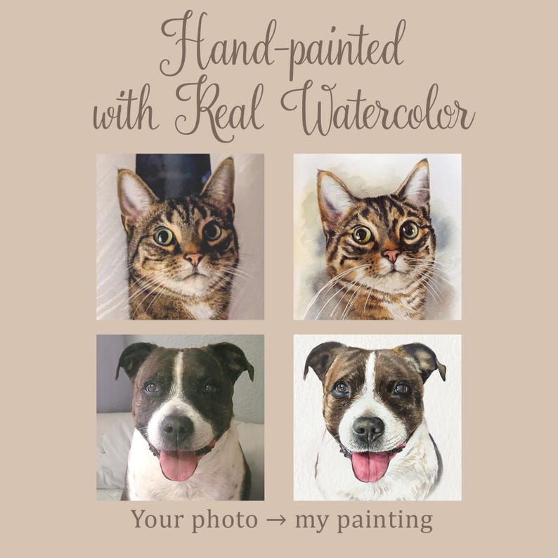 Custom pet portrait from photo, Original hand painted Watercolor, Gift for a pet owner, Dog Cat commission painting image 13
