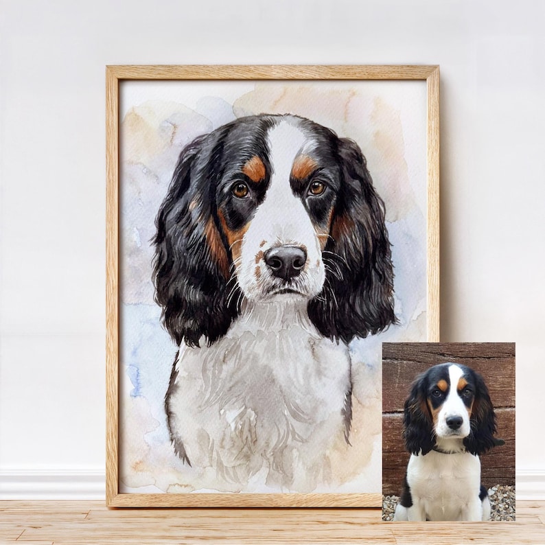 Dog Portrait Custom Painting from Photo, 100% Handmade Watercolor Cat Portrait, Valentines day gift image 11