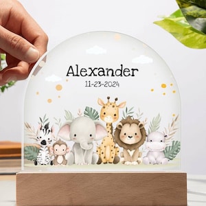 Personalized Baby Name Night Light with Wooden Base, Girl Boy Child Gift Night Lamp, Bedroom Nursery Room Decor, Baby Shower, Newborn Gift