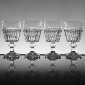 Vintage Indiana Glass Water Goblets / Water Glasses, Set of 4, Mt. Vernon Clear, Square Foot, Boho, Bohemian, VTG Vintage Glassware
