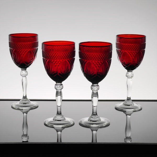 Vintage Crystal Water Goblets, Set of 4, Ruby Red, Elegant Wine Glasses, Vintage Glassware, Cristal D'Arques Durand,