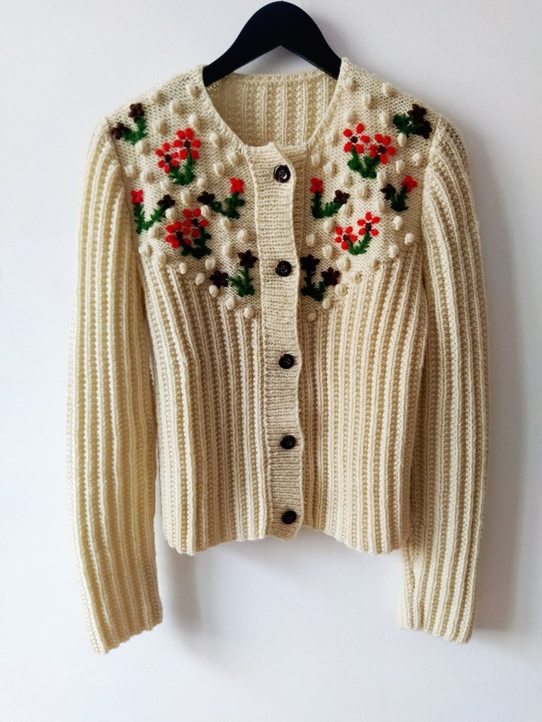 Holy Grail Rare 1970s Purple Wool Floral Austrian Cardigan