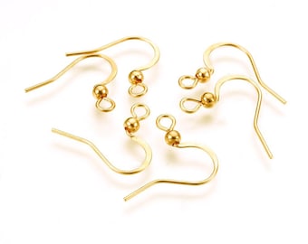 Real 18k Gold Plated 316L Surgical Steel Earring Hooks - Hypoallergenic, Non Tarnish, Long Lasting, thin and strong