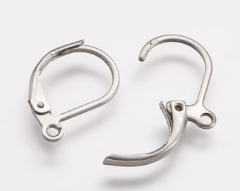 May include: Two silver-toned earring hooks with a spring-loaded clasp. The hooks are made of metal and are designed to be used with earrings.