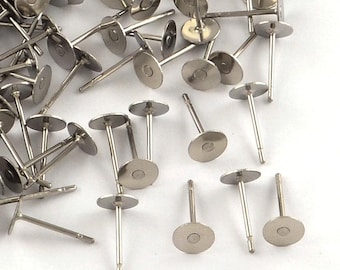 100 pcs 4mm, 5mm, 6mm, 8mm surgical steel earring posts with Butterly back, 6mm,8mm, thin and strong, tarnish free, waterproof