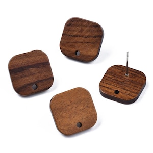 Walnut Wood Studs: Square Coconut Brown Earring Findings