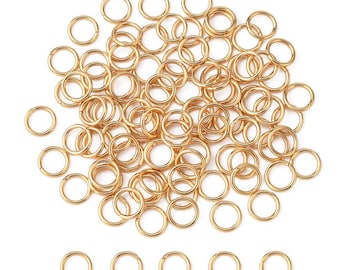 100 pcs 18k gold plated steel jump rings, size 4mm,5mm,6mm,20 gauge (0.8 mm thickness), thin and strong, tarnish free, waterproof