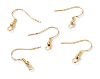 Real 18k Gold Plated 316L Surgical Steel Earring Hooks - Hypoallergenic, Non Tarnish, Long Lasting, thin and strong