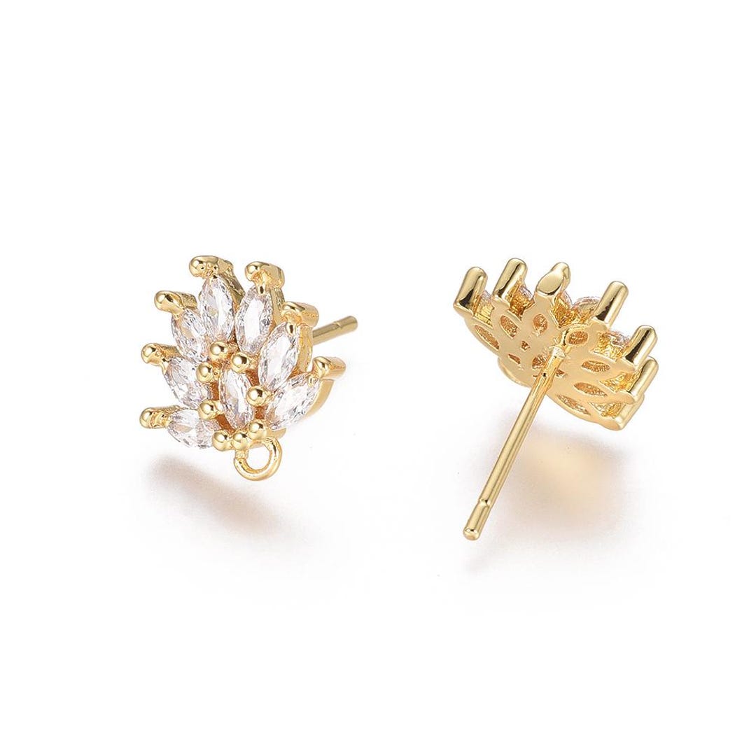 UNICRAFTALE 80pcs 18K Gold Plated Stud Earring Blanks - 8mm Trays With Loops & Backs For Jewelry Making