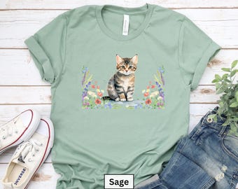 Tabby Cat Floral Shirt, Tabby Cat Mom Shirt, Cute Tabby Lover Gifts, Cute Tabby Cat Tee, Botanical Cat Shirt, Floral Cat Shirt
