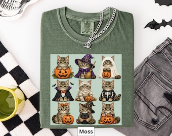 Tabby Cat Halloween Vintage t-Shirt, Tabby Cat Mom Gift tshirt, Fall Retro Halloween Cat t-shirt, Tabby Cat Fall t-shirt, Pumpkin Kitten Tee