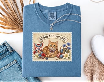 Orange Cat Patriotic 250th Anniversary t-Shirt, Orange Cat 4th of July Shirt, Patriotic USA Cat t-Shirt, Gift for Cat Lovers, Ginger Cat tee