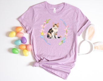 Calico Cat Easter Spring Shirt, Cute Cat Easter Shirt, Calico Cat Mom Tee, Calico Cat Easter Gift Shirt, Spring Calico Cat Shirt