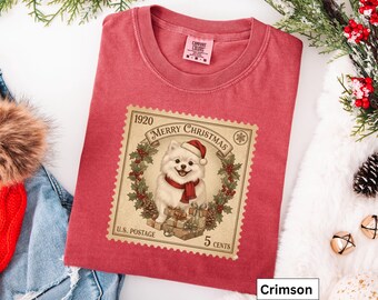 Pomeranian jul vintage t-shirt, semester Pomeranian hund t-shirt, present till Pomeranian älskare, Pomeranian mamma t-shirt, jul hund t-shirt